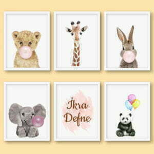 6 Pieces Animals Name Baby and Kids Room Wooden Frame Set