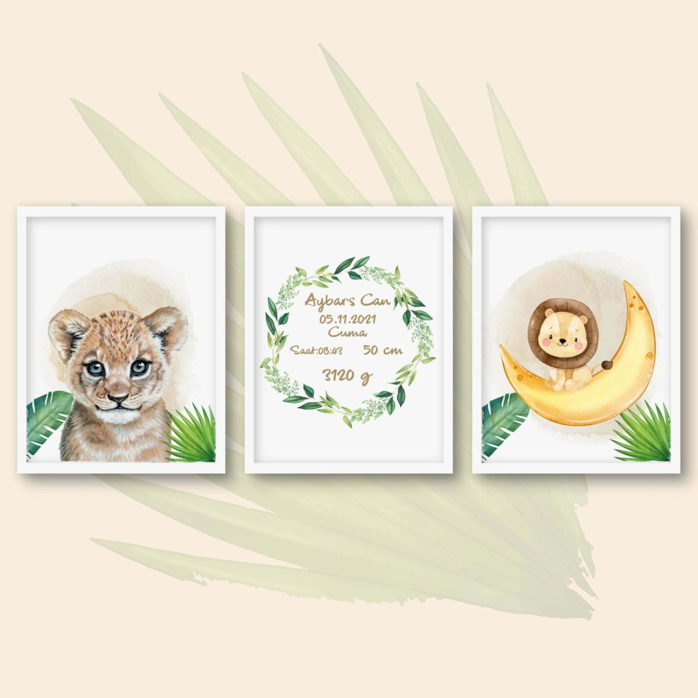 Lion and Forest Themed Baby and Kids Wooden Frame Set