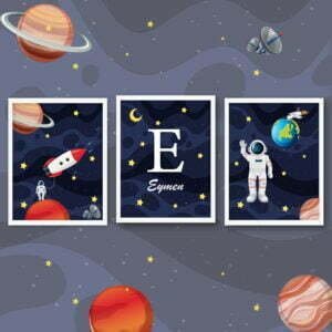 Space and Planets Baby and Kids Room Wooden Frame Set